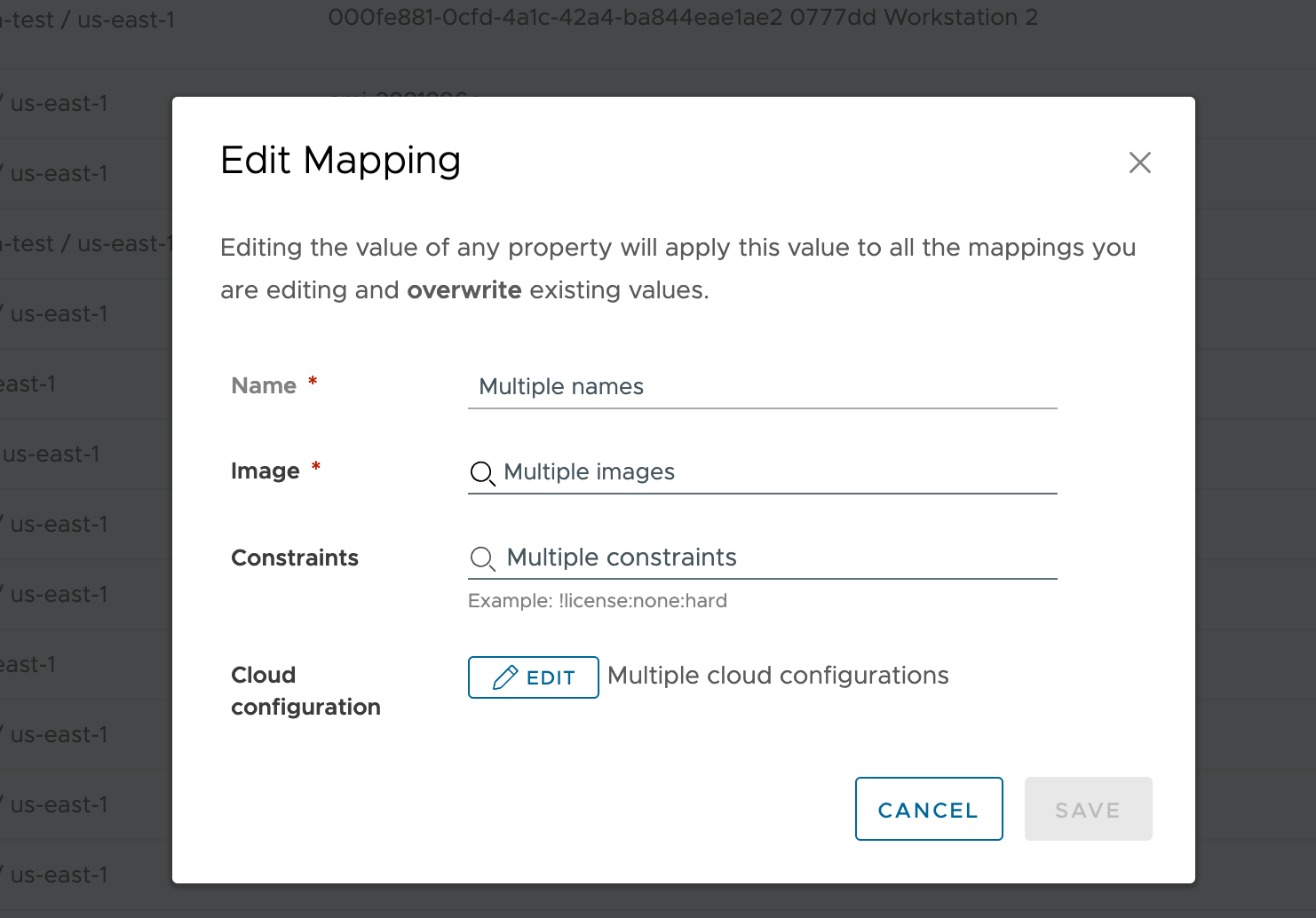 Asignación de imagen que se describe en el menú Editar asignación de imagen