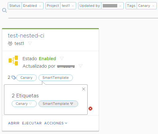 Filtros de búsqueda en la tarjeta de canalización