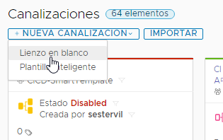 Cuando cree una canalización, puede utilizar el lienzo en blanco.