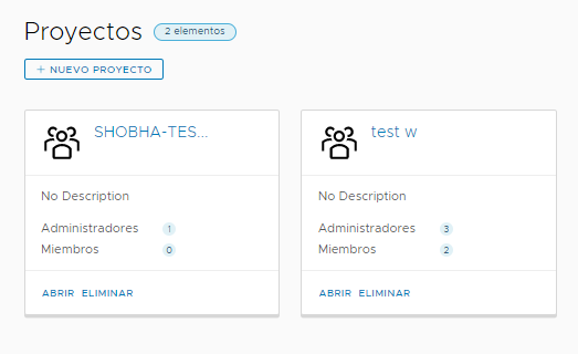 Los proyectos en Automation Pipelines aparecen en una tarjeta, y muestran la cantidad de administradores y miembros del proyecto.