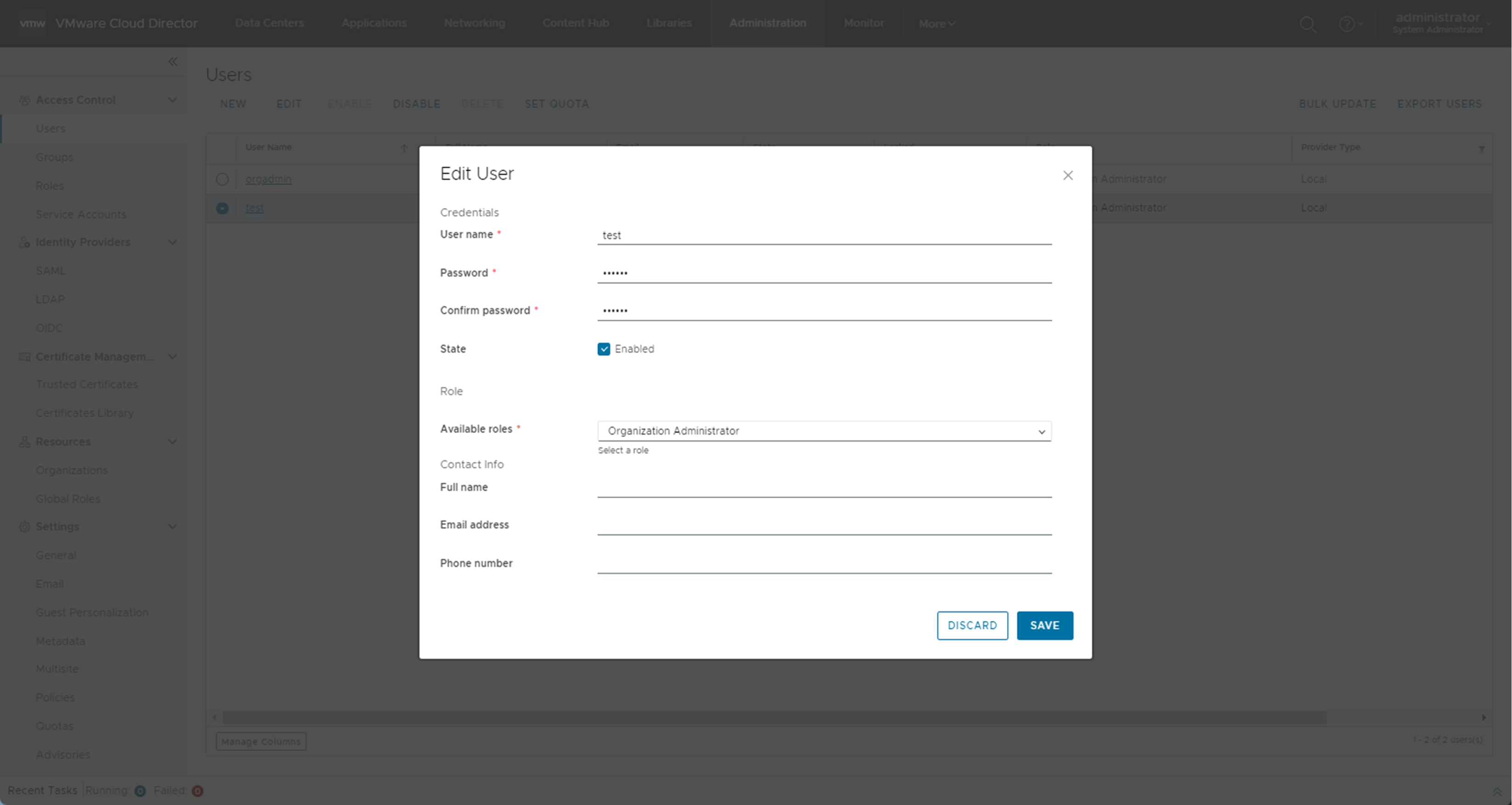 Al hacer clic en Editar, puede modificar la configuración de la cuenta de usuario.