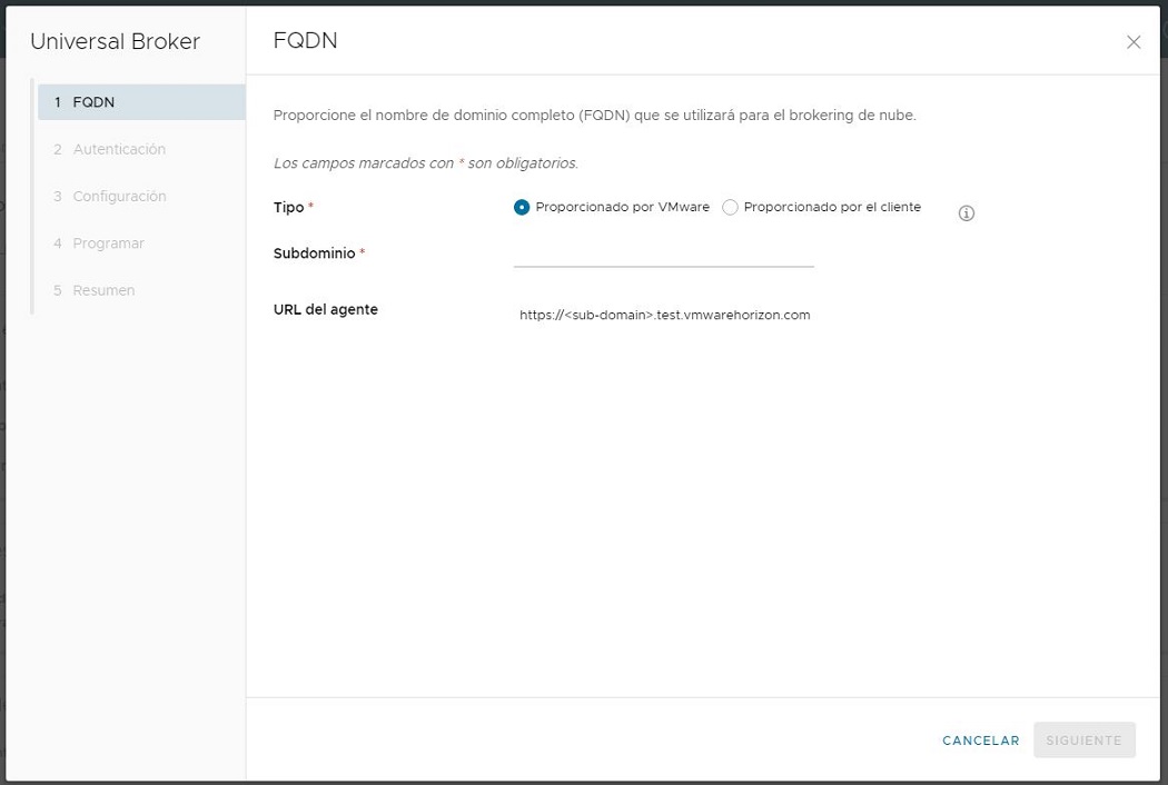 Asistente de configuración de Universal Broker