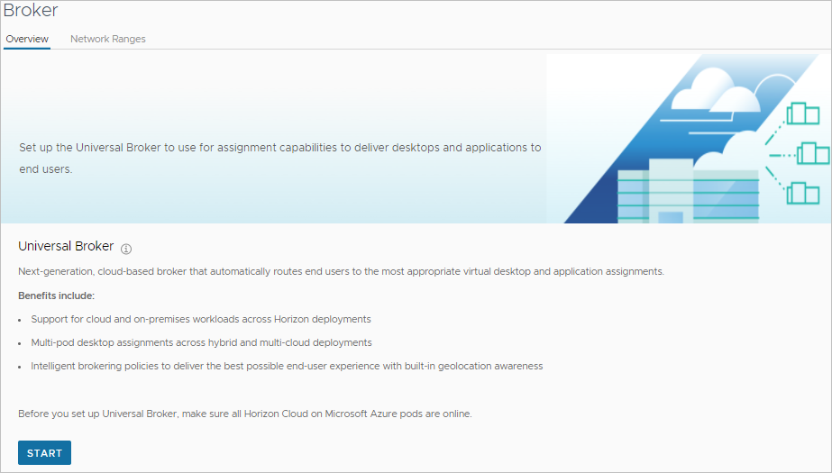 Página de selección de agente para pods de Horizon Cloud en Microsoft Azure