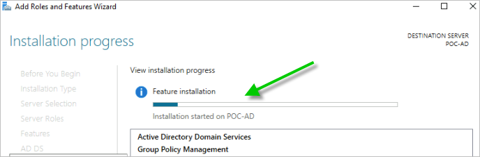 Captura de pantalla que muestra la interfaz de usuario de instalación iniciada.