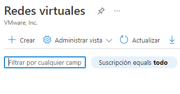 Captura de pantalla del panel Redes virtuales en el portal de Azure.