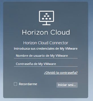 Ejemplo de la pantalla de inicio de sesión completada con las credenciales de ña cuenta de My VMware correspondientes.