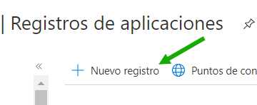 Captura de pantalla de la ubicación de la acción Nuevo registro en la página Registros de aplicaciones de Azure Portal