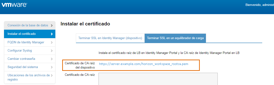 Agregue el certificado raíz de VMware Identity Manager