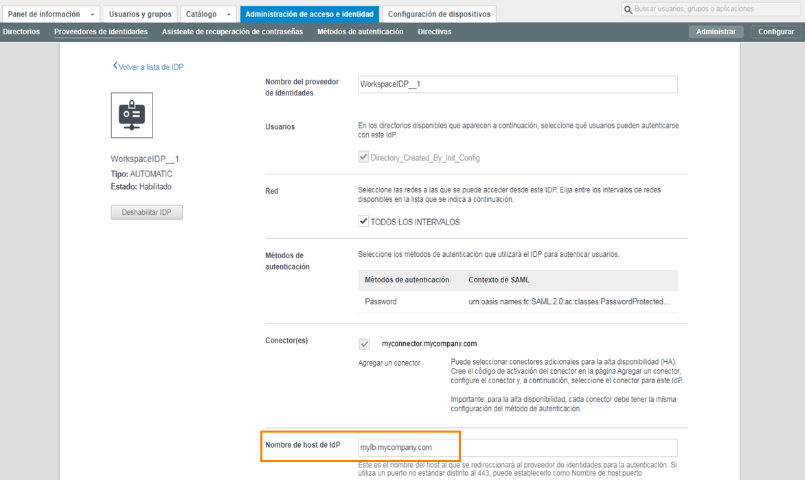 Cambiar El Nombre De Host De Idp Del Conector Al Nombre Del Host Del Equilibrador De Carga