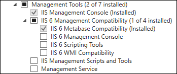 Captura de pantalla de las selecciones de herramientas de administración