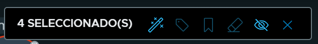 Imagen del panel de selección que muestra el número de grupos seleccionados y las acciones que puede realizar en las entidades seleccionadas