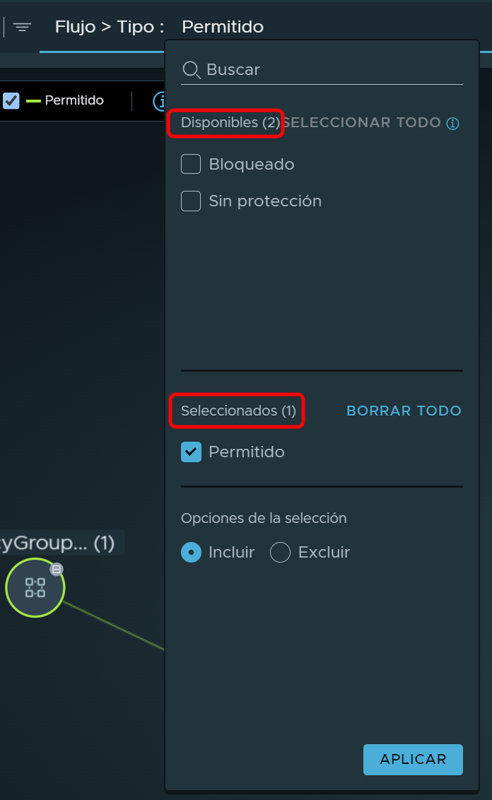 Flow Type filter is selected. The list of flow types available for selection are in the Available section. Allowed flow is in the Selected section.