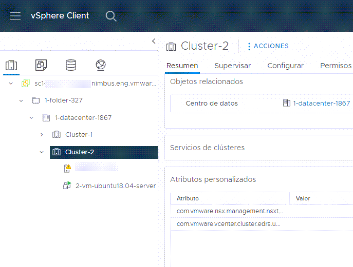 NSX agrega el clúster, los hosts y las extensiones de DVS con la clave de vCenter Server que administra estos objetos.
