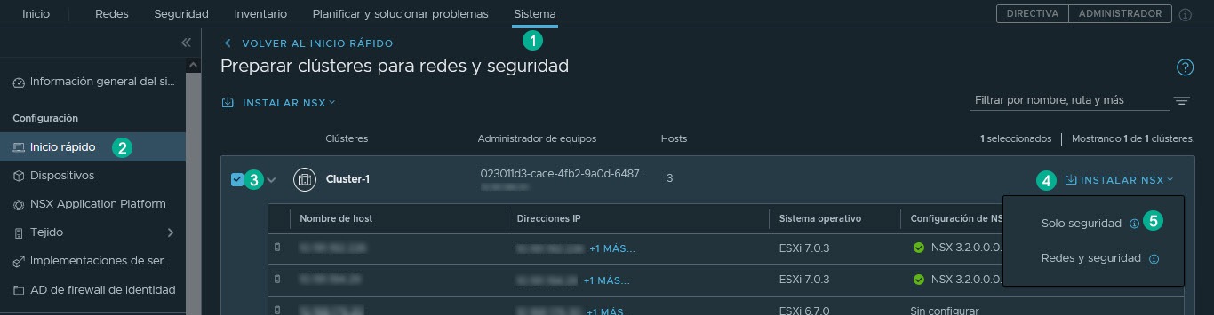 Widget de inicio rápido para preparar rápidamente los clústeres solo para seguridad