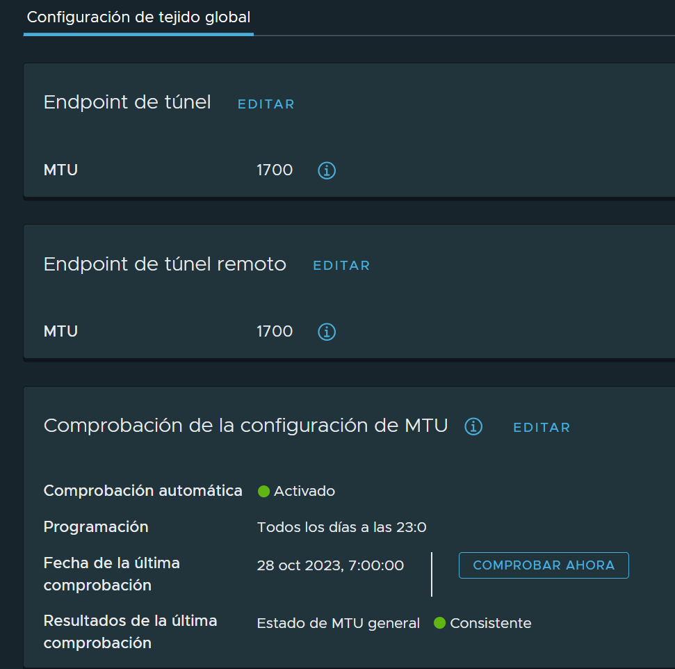 Configuración de tejido global