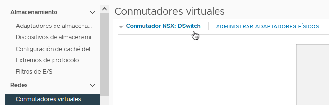 VMware vCenter muestra el conmutador de VDS utilizado para preparar un nodo de transporte de NSX como un conmutador de NSX.