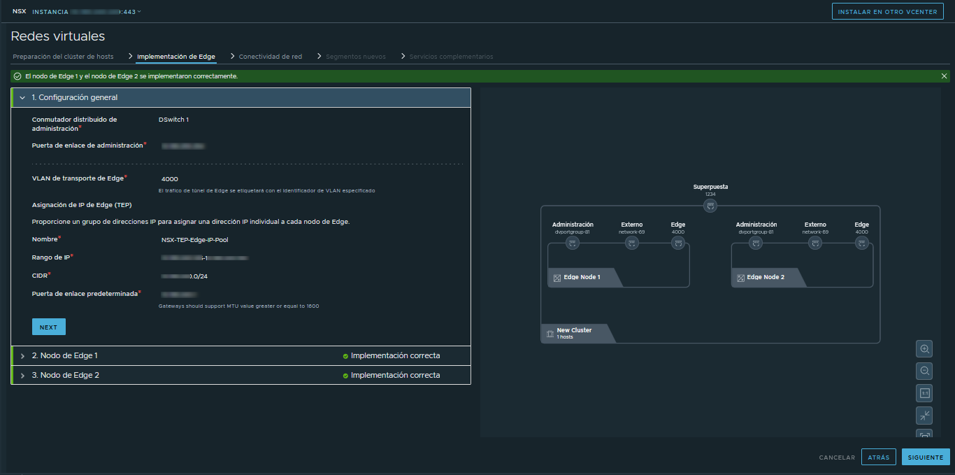 Los nodos de NSX Edge se realizan una vez completada la implementación.