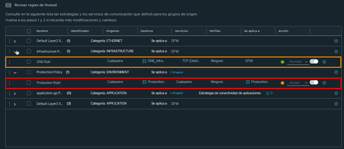 Revise las estrategias de comunicación y las reglas de firewall aplicadas a los grupos.