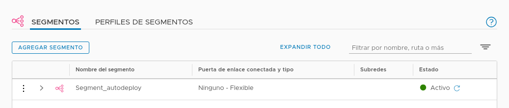 En la pestaña Segmentos, cree un segmento de VLAN para una zona de transporte.