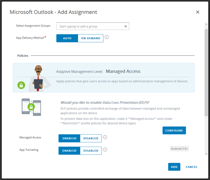 Configuración del cuadro de diálogo Asignación