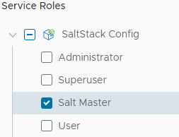 La función de servicio Maestro de Salt seleccionada para el servicio de SaltStack Config