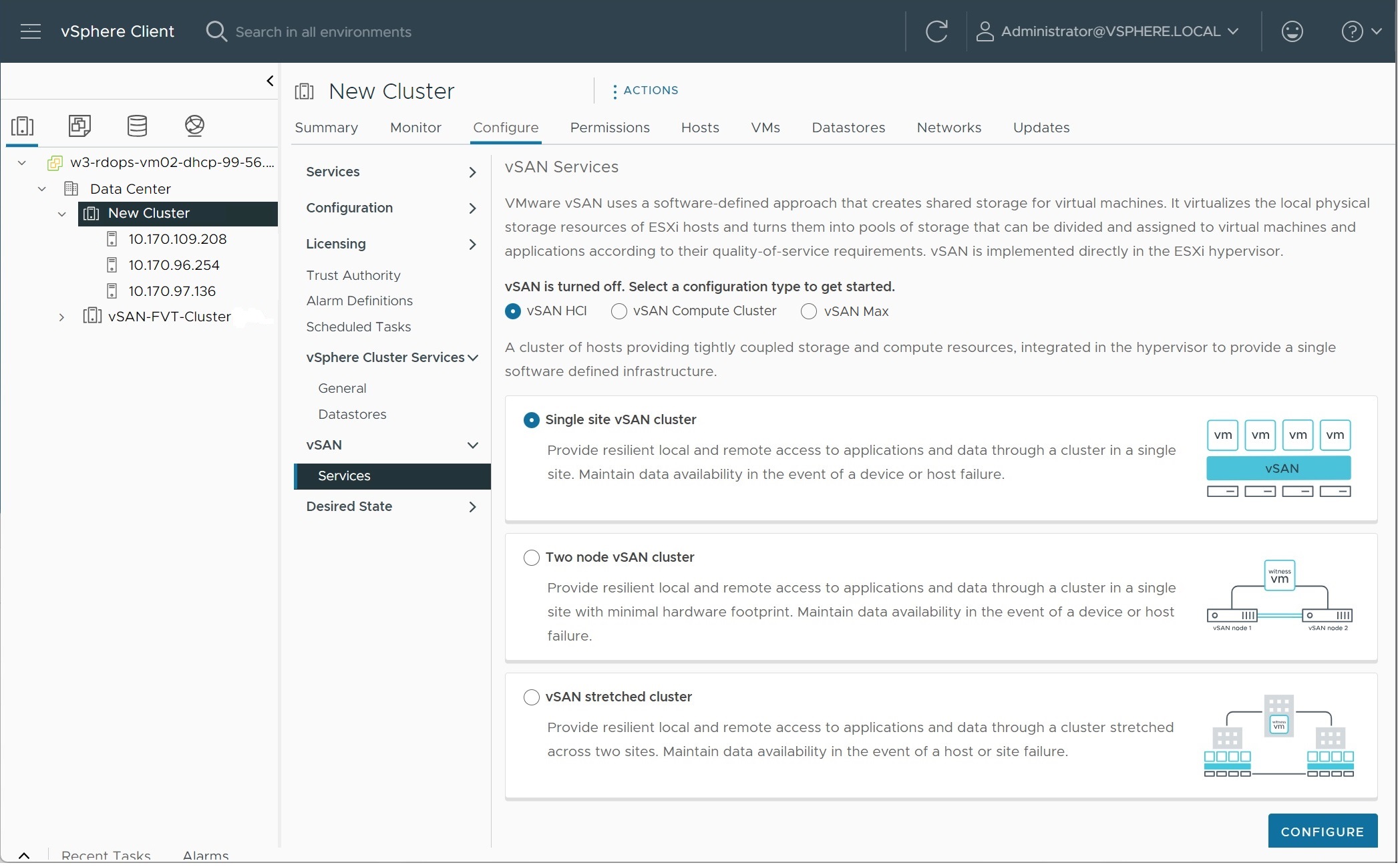 Configurar el botón de vSAN