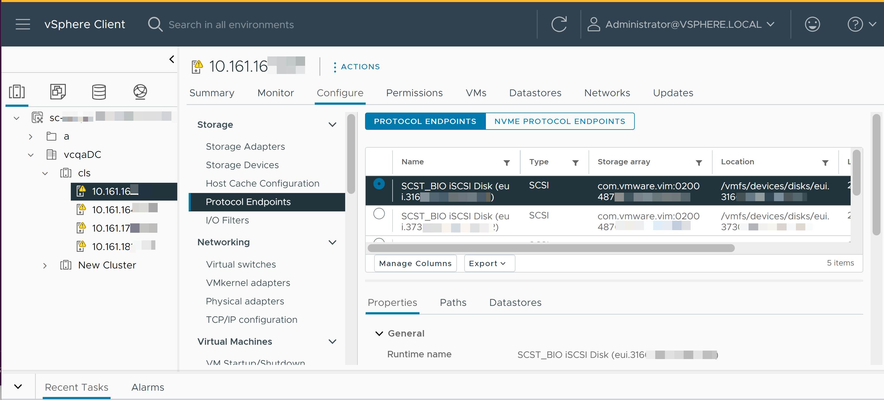 La captura de pantalla muestra las pestañas Propiedades, Rutas y Almacenes de datos del elemento seleccionado.