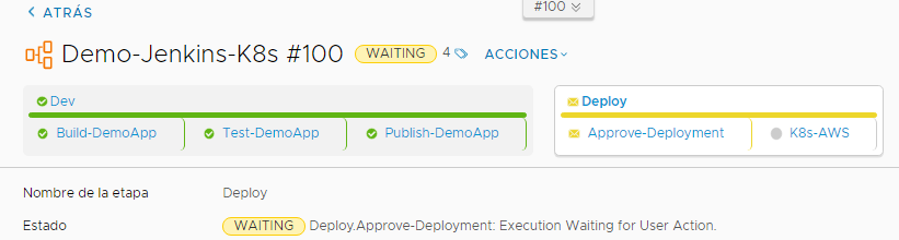La etapa de canalización que está a la espera de aprobación muestra las tareas en la etapa.