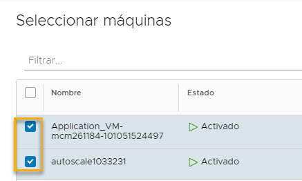 Selección de máquinas para incluirlas en el plan de incorporación de carga de trabajo de Cloud Assembly.