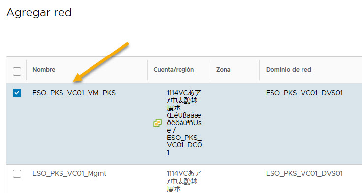 Seleccione la red denominada sddc-cgw-network-1 que se muestra en esta pantalla.