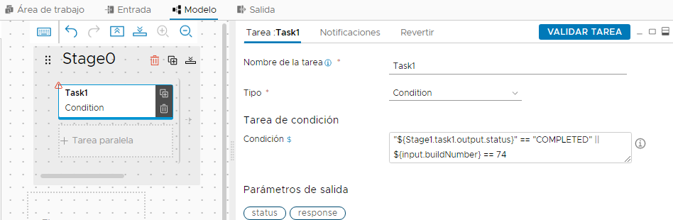 Agregue una tarea Condición con una expresión de condición que se evalúe como verdadera o falsa cuando se ejecuta la canalización.