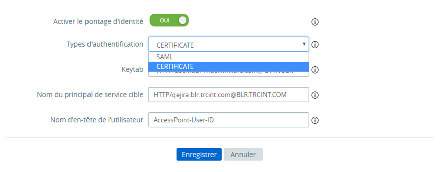 Activer les paramètres du pontage d'identité pour Cert-to-Kerberos