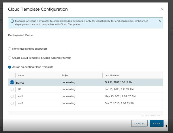 Sélectionnez un modèle de cloud et cliquez sur Enregistrer.