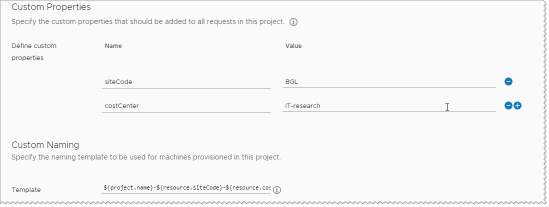 Options d'attribution de nom personnalisées pour un projet