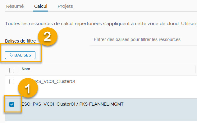 Ajouter une balise à la ressource de calcul et à la zone de cloud VMC - 1