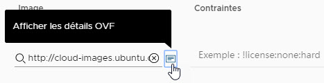 Passez le curseur sur le symbole Afficher les détails OVF et cliquez pour voir le contenu OVF