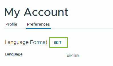 Cliquez sur Modifier dans la section Format de langue sur la page Préférences de Mon compte.