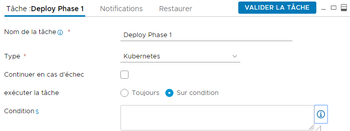 La condition Sur condition est disponible dans d'autres types de tâches.