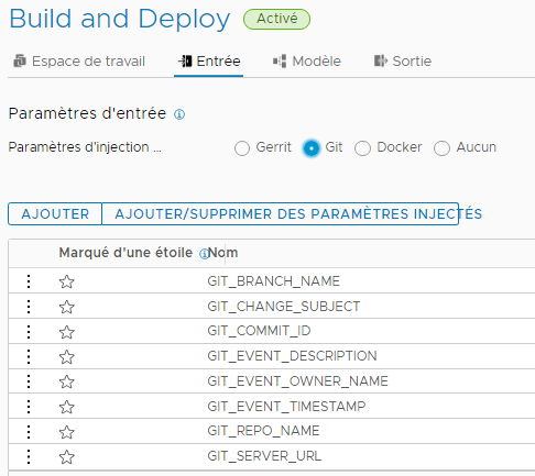 Lorsque vous configurez votre pipeline pour utiliser le déclencheur pour Git, vous configurez les paramètres d'entrée dans l'onglet Entrée.