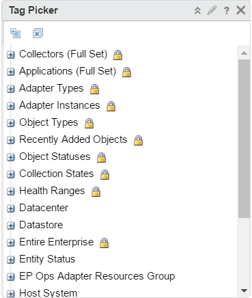 Capture d'écran du widget affichant une liste de balises d'objets.