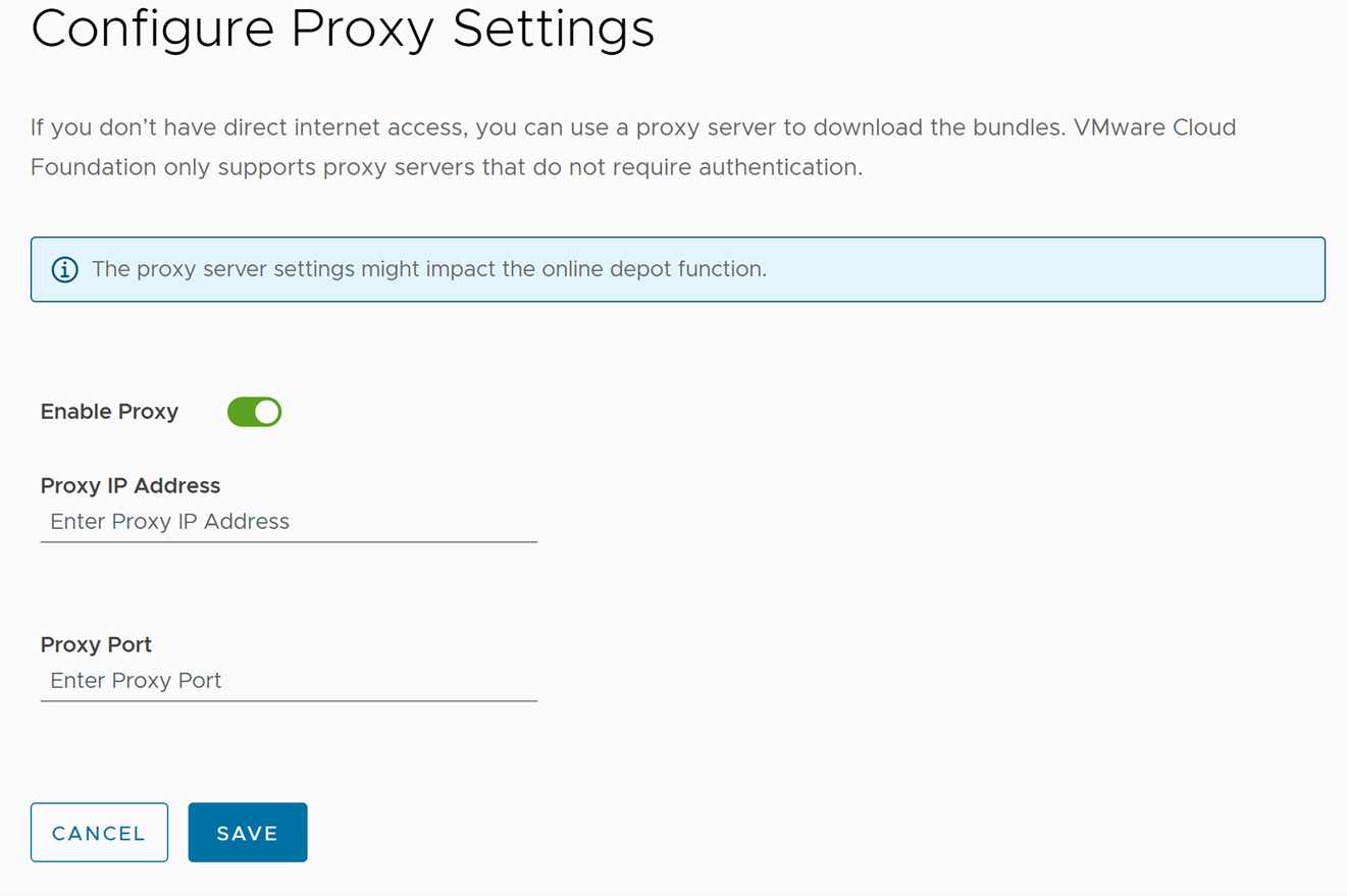 Configurez l'adresse IP et le port du proxy pour télécharger les bundles.