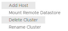 Une liste d'options de menu indiquant Supprimer le cluster.