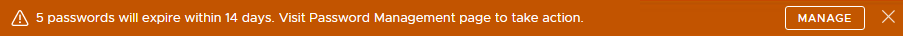 Bannière de notification affichant une alerte sur les mots de passe arrivant à expiration.