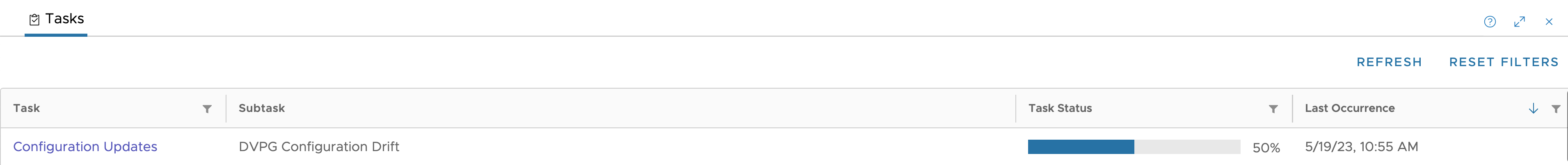 Tâches de SDDC Manager indiquant que le rapprochement de la configuration est en cours d'exécution.