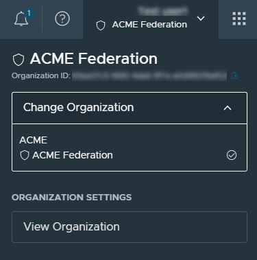 Vue Organisation de fédération spéciale dans la console Cloud Services.