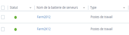 Batteries de serveurs prêtes à être utilisées dans la page Batteries de serveurs