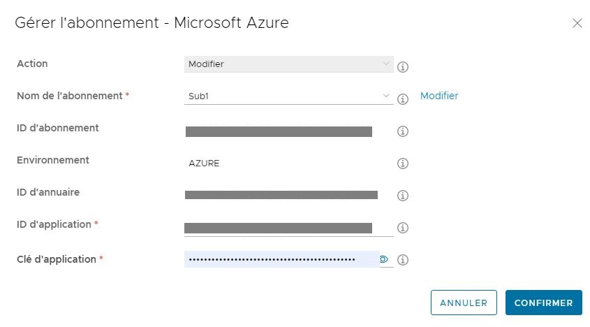 Capture d'écran de la fenêtre Gérer l'abonnement - Microsoft Azure avec l'action Modifier sélectionnée par défaut et le nom de l'abonnement sélectionné sur lequel vous avez cliqué à cette étape de la procédure.