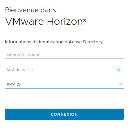 Écran de connexion Active Directory dans le workflow d'authentification Horizon Cloud.