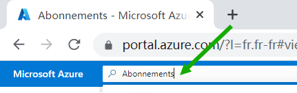 Capture d'écran du champ de recherche du portail Azure avec le terme Abonnements saisi.