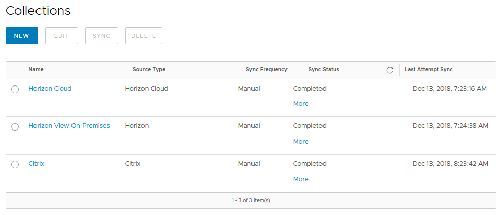 page Collectes d'applications virtuelles